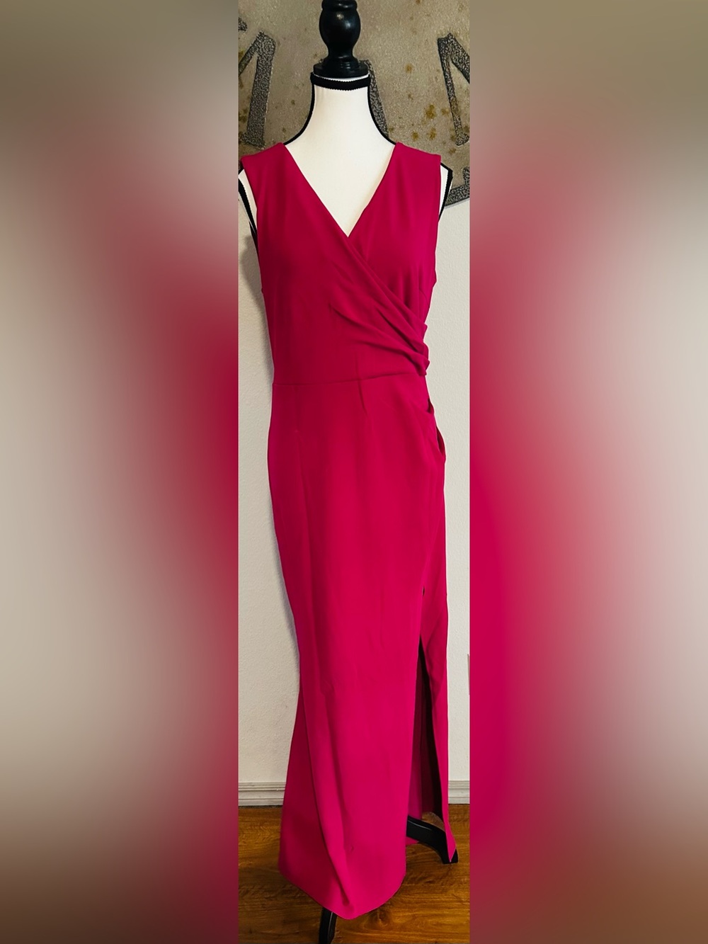 Fuchsia Pink Sleeveless Wrap Maxi Dress